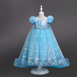 Frozen Princess Frozen Elsa Dress Party Costume Flower Girl Dress Girls' Movie Cosplay Cosplay Costume Party Blue Dress Cloak Christmas Halloween Children's Day Polyester Lightinthebox