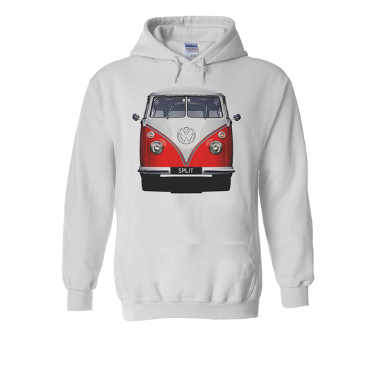 (Large, White) Vw Camper Van Splitscreen Choice of Bus Colour White Men Women Unisex Hooded Sweatshirt Hoodie