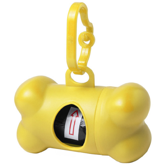 (Yellow) Bone Dog Poop Bag Dispenser Holder with Bag Clip