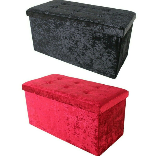 (Red) Folding Storage Ottoman Chest Large Storage Box Pouf Seat Red Black Velvet 120kg