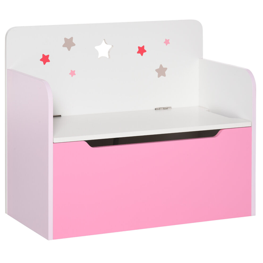 HOMCOM 58x28cm Fun Kids Storage Chest Box Bench Safety Hinge Toys Pink