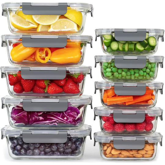 Glass Food Storage Containers - [10 Pack] Healthy Meal Prep Boxes with Airtight Lids - Airtight Glass, BPA Free & Leak Proof (10 Lids & 10 C