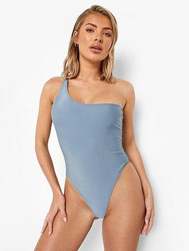 Boohoo Recycled One Shoulder Swimsuit - Blue