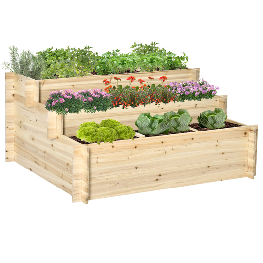 Outsunny 3 Tier Raised Garden Bed Planter Box with 9 Grow Grids