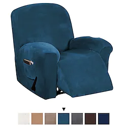 Sofa Cover Stretch Recliner Chair Cover Slipcover Velvet 2 Seater Loveeseat White Grey/Gray Blue with Pocket Plain Solid Color Soft Durable Washable Lightinthebox