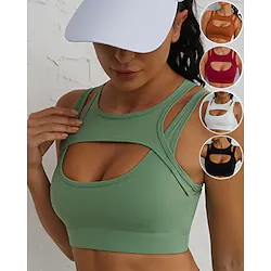 Women's Crew Neck Sports Bra Medium Support Cut Out Solid Color Black Green Spandex Yoga Fitness Gym Workout Sports Bra Sport Activewear Breathable Quick Dry Comfortable Stretchy Slim Lightinthebox