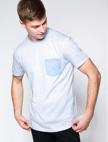 T-Shirts Leading Striped Cotton T-Shirt with Chest Pocket In Blue - South Shore / S - Tokyo Laundry