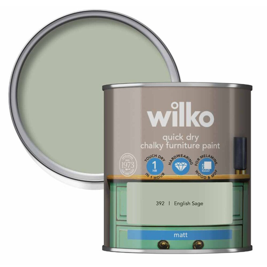 wilko English Sage Quick Dry Hardwearing Chalky Furniture Paint, 250ml