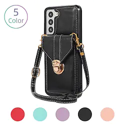 Phone Case for Samsung Galaxy S22 Ultra Plus S21 FE S20 A72 A52 A42 Note 10 Leather Wallet Case with Strap Card Holder Kickstand Shockproof Neck Lanyard Purse Handbag Case Lightinthebox