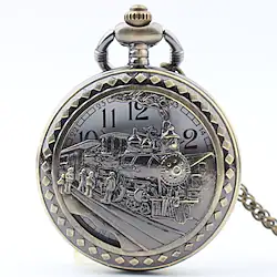 Arabic Numerals Display Bronze Train Locomotive Engine Quartz Pocket Watch Retro Punk Pocket Chain Clock Lightinthebox