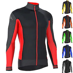 21Grams Men's Cycling Jersey Long Sleeve Bike Jersey Top with 3 Rear Pockets Mountain Bike MTB Road Bike Cycling Breathable Quick Dry Moisture Wicking Reflective Strips Green Yellow Orange Color Block Lightinthebox