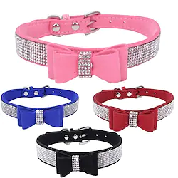 Pet Puppy Cat Shiny Rhinestone Pet Collar PU Velvet Leather With Crastal Bling Blink Bow Butterfly Dog Collar For X'mas Gift Lightinthebox