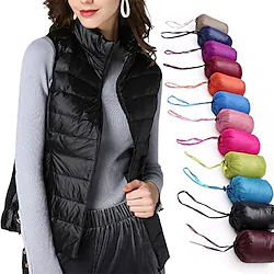 Women's Hiking Vest Down Vest Sleeveless Winter Jacket Top Outdoor Breathable Quick Dry Lightweight Sweat wicking Winter Navy orange Wine Skiing Fishing Climbing Lightinthebox