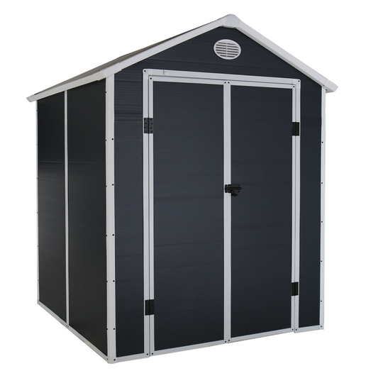 Charles Bentley Plastic Storage Garden Shed 6.3ft x 6.2ft Grey Medium Roof Outdoor Garden Tall Box Store Tools
