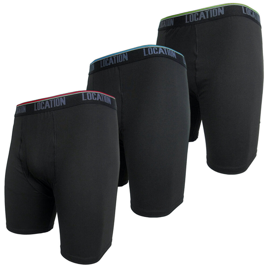 (Challenger 1, XXL) Mens Location Boxers 3 Pack Sports Longer Leg Boxer Shorts Adults Underwear