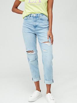 V By Very Distressed Mom High Waist Jean - Light Wash