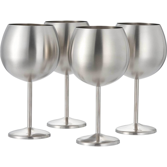 4 Balloon Cocktail Gin Glasses, 700ml - Silver Matte Stainless Steel Shatterproof Wine Goblet Set with Gift Box