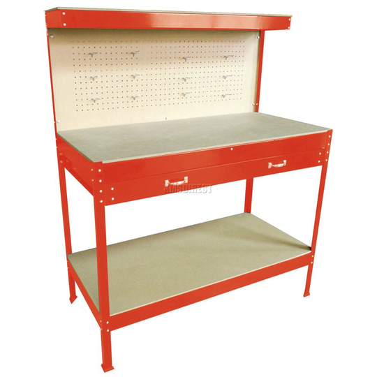 (Red) SwitZer Steel Garage Tool Box Work Bench Storage Pegboard Shelf DIY Workshop