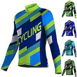 21Grams Men's Cycling Jersey Long Sleeve Bike Jersey Top with 3 Rear Pockets Mountain Bike MTB Road Bike Cycling Breathable Quick Dry Moisture Wicking Reflective Strips Yellow Royal Blue Blue Spandex Lightinthebox