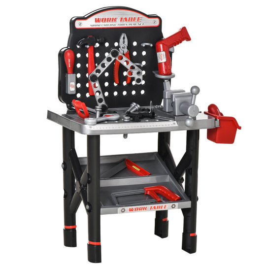 HOMCOM Kids Workbench Toy w/ Shelf Storage Box Electric Drill