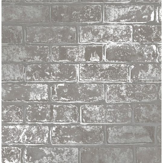 Fine Decor Loft Brick Wall Silver Metallic Effect Gray Wallpaper