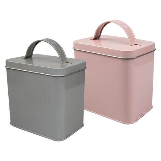 (Pink) 1.5L Small Metal Storage Container Tin Kitchen Home Garden Utility Box with Lid