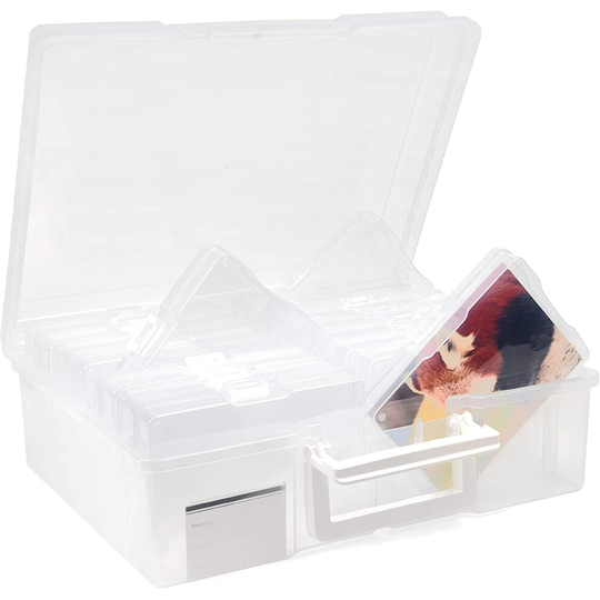 6"x4" Photo & Crafts Organiser: Storage box, 16 Cases & Labels - Clear