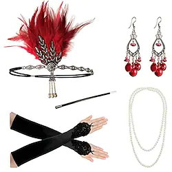 Charleston Vintage 1920s The Great Gatsby Flapper Headband Women's Feather Costume Necklace Earrings Set Vintage Cosplay Festival Gloves Lightinthebox