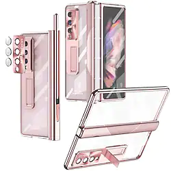 Phone Case For Samsung Galaxy Full Body Case Z Fold 4 Z Fold 3 and Screen Protector Full Body Protective Camera Lens Protector Transparent Tempered Glass PC Metal Lightinthebox