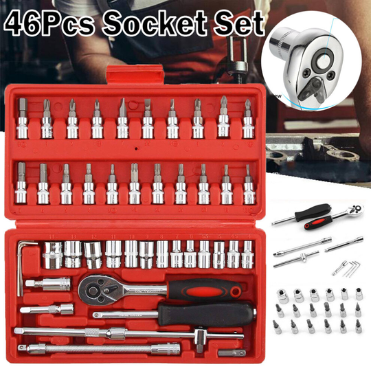 46Pcs Metric Socket Set Car Repair Tool Ratchet Torque Wrench Kit