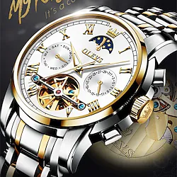 OLEVS Mechanical Watch for Men Analog Automatic self-winding Classic Luminous Casual Calendar Noctilucent Moon Phase Alloy Stainless Steel Fashion Machine Luxurious Lightinthebox