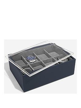 Stackers Navy 8 Piece Watch Box With Lid