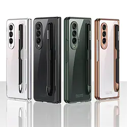Phone Case For Samsung Galaxy Full Body Case Z Fold 3 with Pen Slot Holder with Front Screen Glass Film Shockproof Solid Colored TPU Tempered Glass / Case1 / Cell phone Lightinthebox