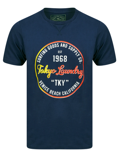 T-Shirts Rainbow Surf Motif Cotton Jersey T-Shirt in Medieval Blue - Tokyo Laundry / S - Tokyo Laundry