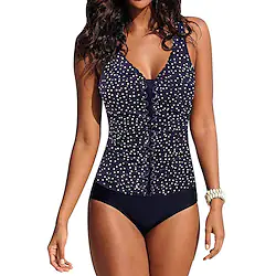 Women's Swimwear One Piece Monokini Bathing Suits Normal Swimsuit Slim Polka Dot Floral Print Light Blue Blue Dusty Blue Royal Blue Navy Blue Bathing Suits Sports Basic Classic / Sweet / New Lightinthebox