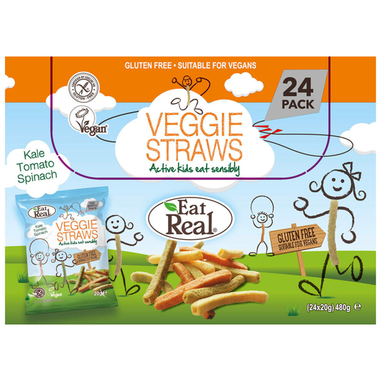 Eat Real Crisps Veggie Straws Chips Tomato Spinach Box 24 x 20g