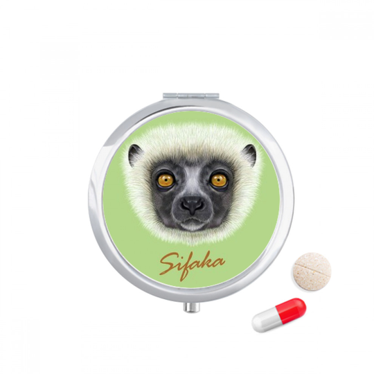 White Fluffy Sifaka Monkey Animal Pill Case Pocket Medicine Storage Box Container Dispenser