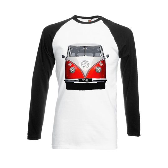 (Large, Black) Vw Camper Van Splitscreen Choice of Bus Colour Black/White Men Women Unisex Long Sleeve Baseball T Shirt