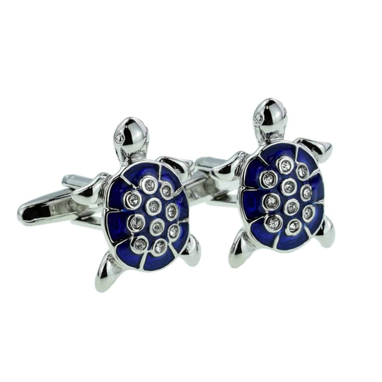 Blue Sea Turtle Cufflinks - Gift Boxed - Crystal Encrusted Tortoise
