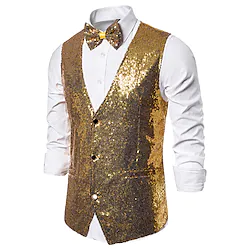 Men's Vest Warm Quick Dry Wedding Party Party / Evening Single Breasted V Neck Streetwear Casual Jacket Outerwear Solid Color Pocket Purple Silver Gold / Spring / Fall / Sleeveless Lightinthebox