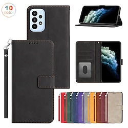 Phone Case For Samsung Galaxy Wallet Card A73 A53 A33 A32 A72 A52 A42 Note 20 Ultra S10 S10 Plus A71 Galaxy A41 Galaxy A22 5G A71 A51 A31 Wallet with Wrist Strap Card Holder Slots Solid Colored TPU Lightinthebox