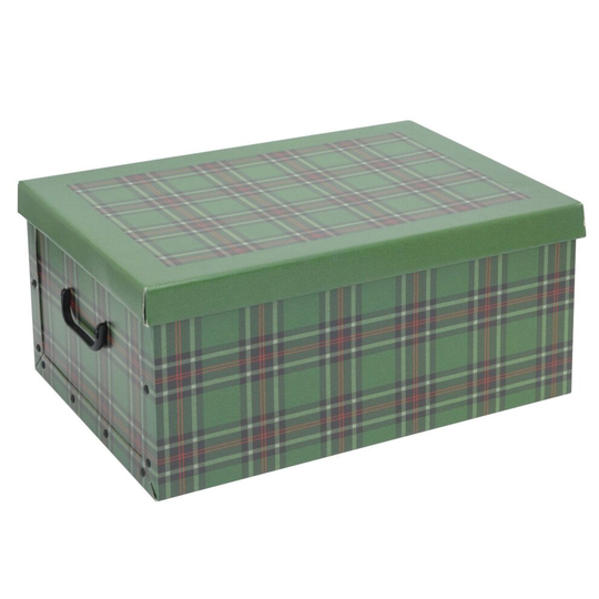 (Green Tartan) Cardboard Large Storage Boxes With lids Tartan Design Storage Box Toy Box Handle