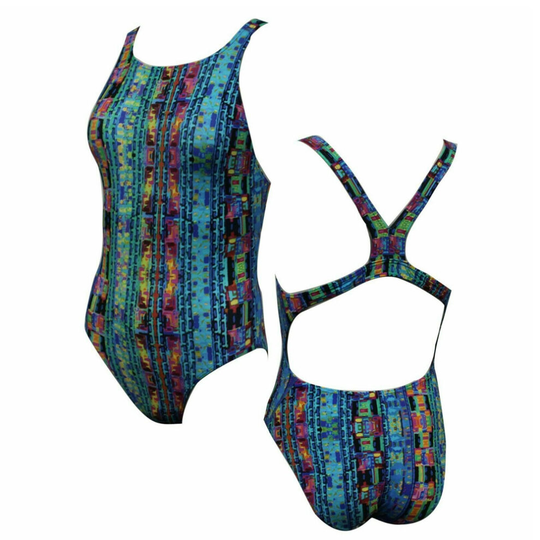 (Multi, 36) Maru Mexico Zone Back Womens Ladies Swimming Swimsuit Costume Multi