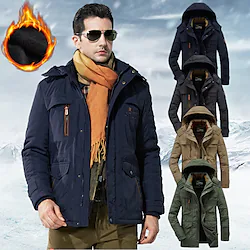 Men's Hiking Fleece Jacket Winter Jacket Thick Warm Hooded Parka Military Windbreaker Outdoor Detachable Cap Black Trench Coat Outerwear Hunting Ski Snowboard Camping Caving Army Green Khaki Blue Lightinthebox