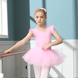 Kids' Dancewear Ballet Skirts Pure Color Splicing Tulle Girls' Training Performance Cap Sleeve High Cotton Blend Tulle Lightinthebox