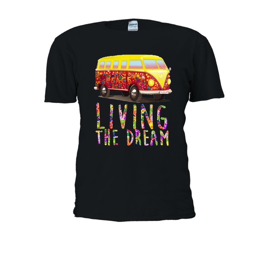 (Large, Black) Camper Van Living The Dream Surf Novelty Men Women Unisex Top T Shirt
