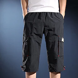 Men's Cargo Shorts Crop Capri shorts Capri Pants Pocket Elastic Waist Multi Pocket Plain Breathable Quick Dry Knee Length Sports Outdoor Casual Daily Casual Casual / Sporty Black Micro-elastic Lightinthebox