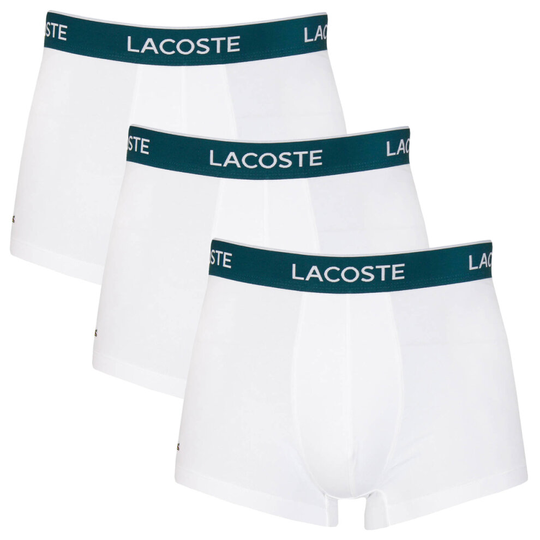 (L, White) Lacoste Mens 2021 5H3389 Soft Touch Stretch Crocodile 3 Pack Boxer Briefs