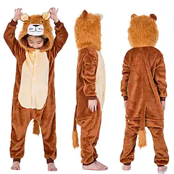 Kid's Kigurumi Pajamas Nightwear Camouflage Lion Lion Onesie Pajamas Flannel Fabric Cosplay For Boys and Girls Christmas Animal Sleepwear Cartoon Festival / Holiday Costumes / Leotard / Onesie Lightinthebox