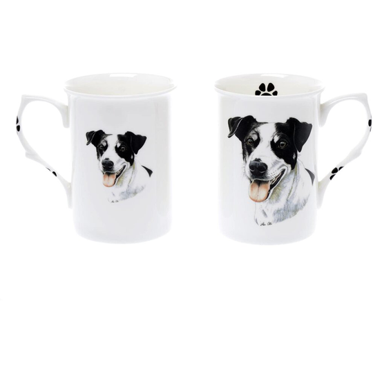 Bone China Set of 2 Black & White Jack Russell Terrier Dog Mugs - Gift Boxed